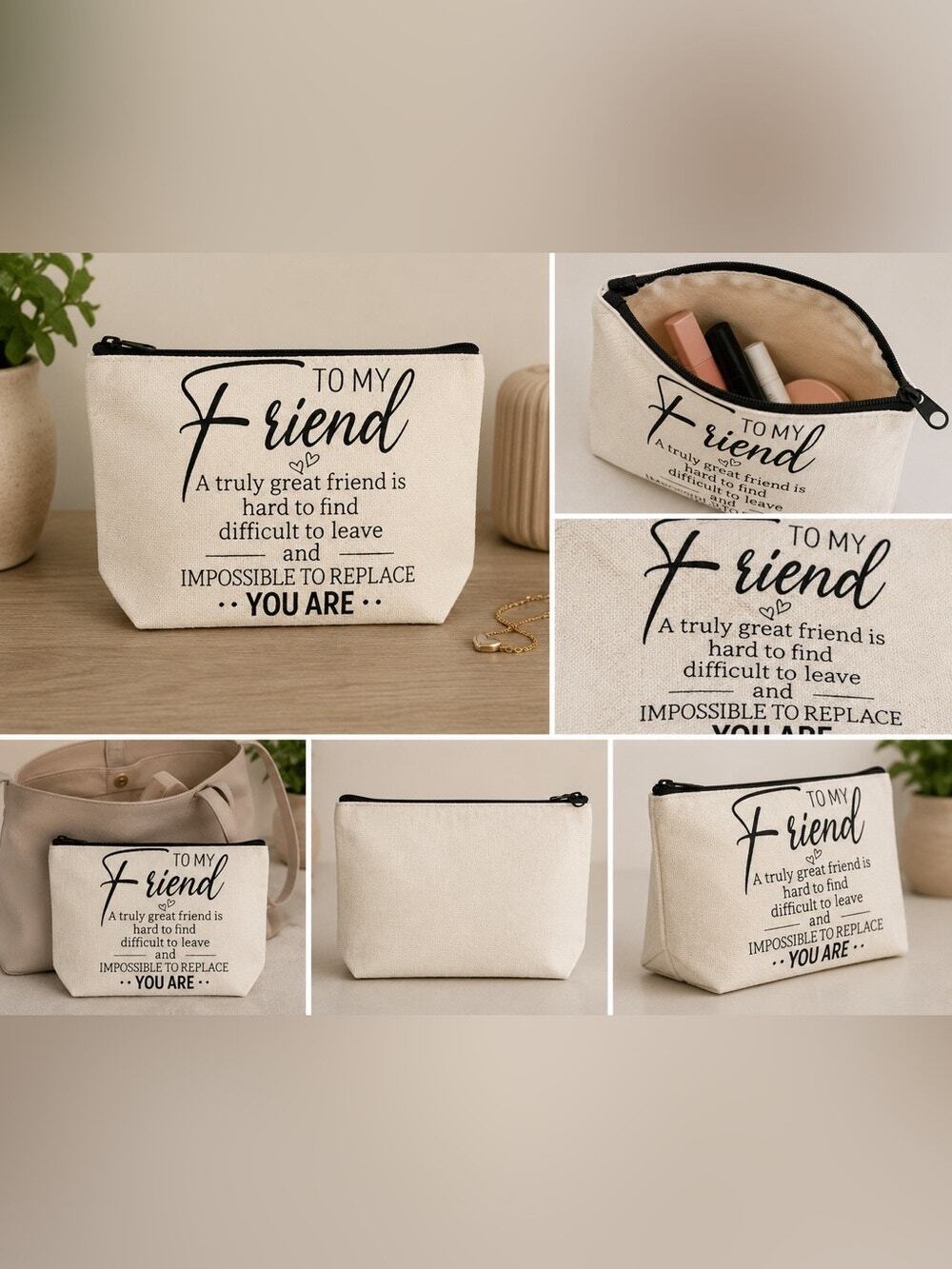 Best Friend Canvas Zipper Pouch Makeup Bag Funny Friendship Gift Cosmetic Bag
